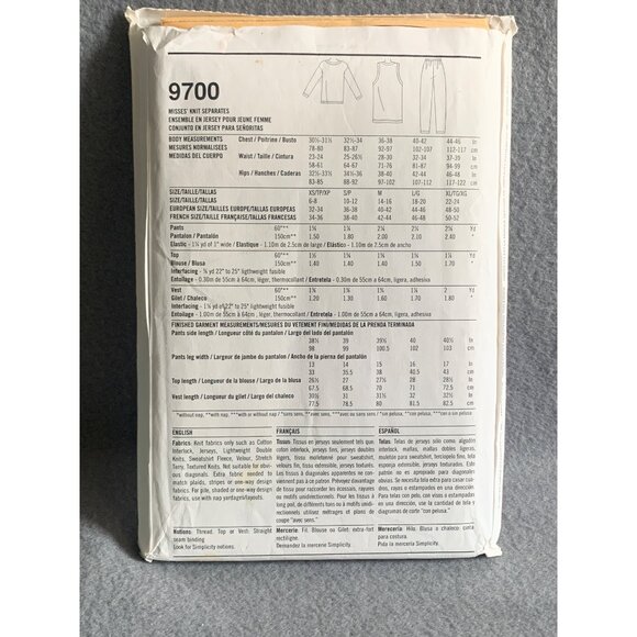 Simplicity 9700 Misses Pants Vest Shirt Separates Pattern XS-XL - uncut - Picture 2 of 2
